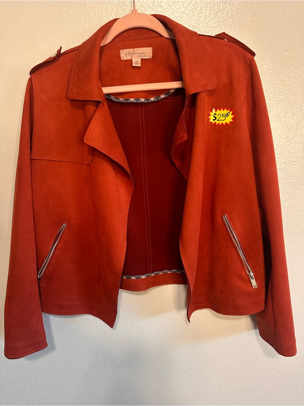 Philosophy Brick-Red Suede Moto Jacket